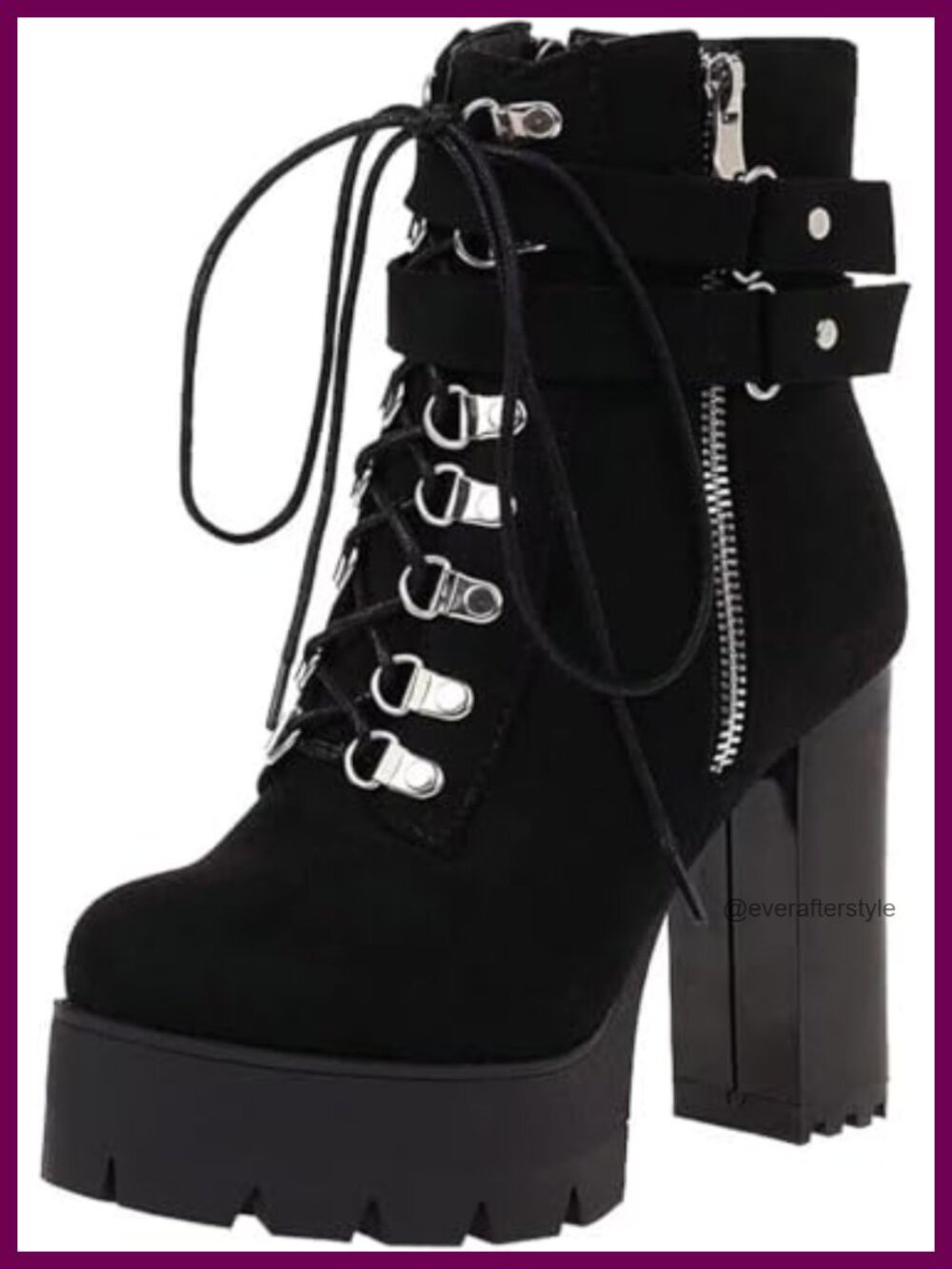 Gothic Platform Combat Booties Lace Up Round Toe Chunky High Heel Ankle Boots